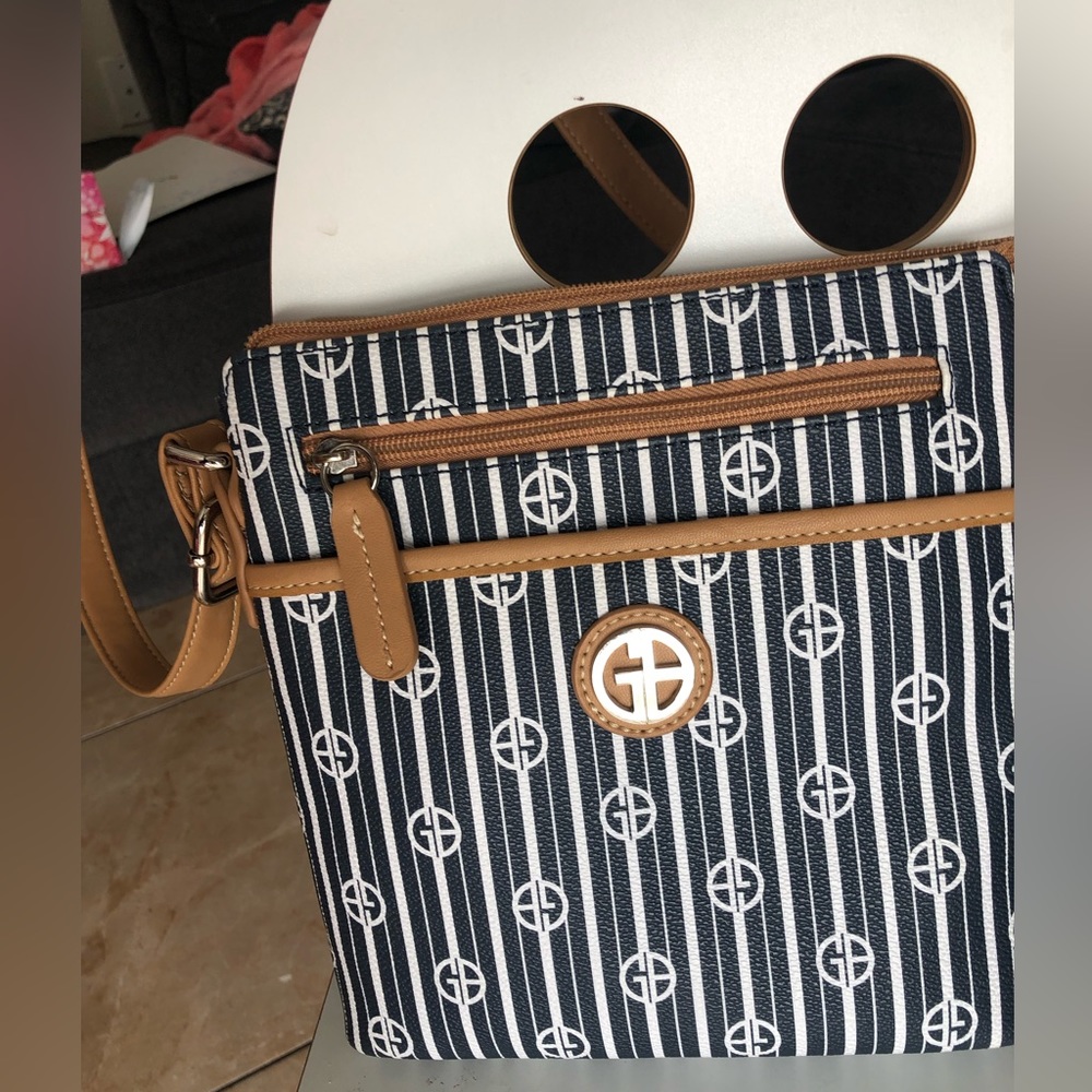 Giani Bernini blue and white striped crossbody bag